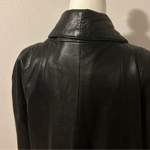 Vintage oversized buttery leather long black coat jacket puffed shoulder size M - Picture 6 of 15